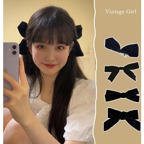 Luokey Vintage Girl Black Bowknot Hairpins Lady Female Korean Fashion Headdress Solid Color Hair Clip For Women Hair Accessories