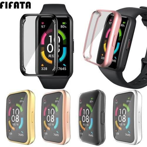 FIFATA TPU Plating Soft Silicone Watch Protective Shell For Huawei Honor Band 6 Smart Watch Case Accessories For Honor Band 6