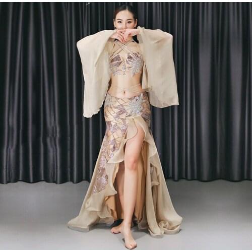 Women 2 piece of Performance of Belly Dancing Show in Costume Bra+fish Tail skirt Dance Cothing Belly dance competition Dress