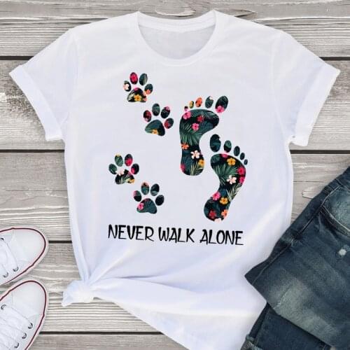 Women Sweet Short Sleeve Cartoon Animal Dog Paw Funny Letter Summer Shirt Tees Clothing Tops Lovely T Shirt Womens T-Shirt