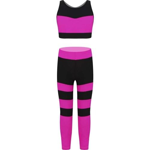 Summer Sport Suit Kids Girls Sport Outfits Running Workout Gym Wear Casual Stripes Cropped Sport Vest Tops and Pants Sports Set