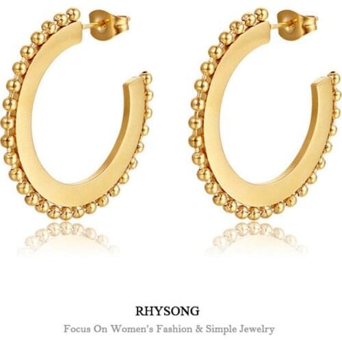 RHYSONG INS Style Round Bead Edge Simple Geometric Plane Dangle Stainless Steel Gold Plated Earrings For Women Jewelry EZ91