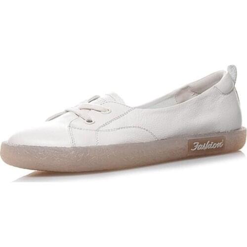 Spring Best Sale 2020 New High Quality Genuine Leather Shoes Soft Bottom Fashion Casual Shoes Shallow Comfort Women Flat Shoes