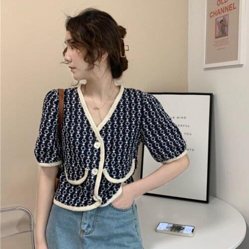 Cardigan women 2020 Short Sleeve flower sweater printed harajuku fashion jacket for women cropped sweater cropped sweater