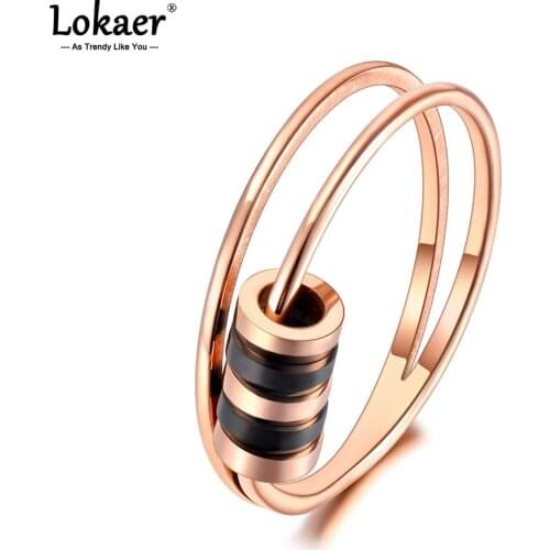 Lokaer Original Design Titanium Stainless Steel Geometric Circle Rings Fashion Bohemia Party Ring Jewelry For Women Girls R20074