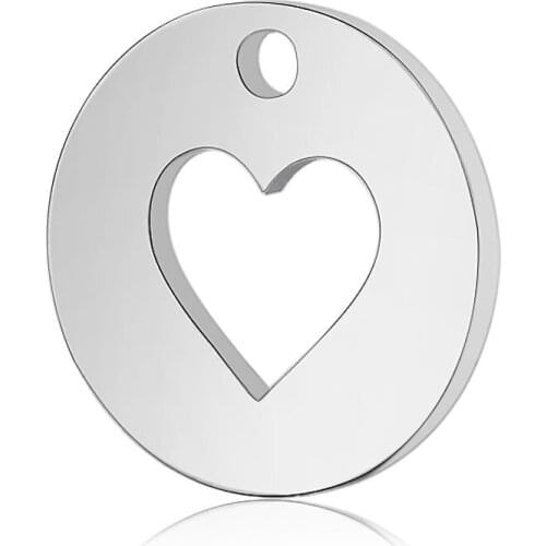 10pcs/lot 12mm Stainless Steel Cute Round Heart Pendant Bracelet Charms DIY Jewelry Making Handicraft Accessories Wholesale