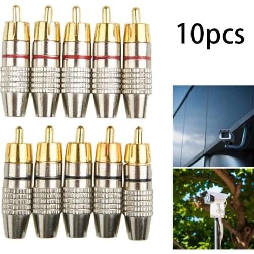 10pcs Gold RCA Male Adapter Non Solder Connector for Audio Video CCTV IP Camera Security Coaxial Cable Solderness Convertor