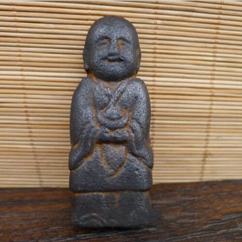 2.8" China Rare Antique Handmade Old Iron Qing Dynasty Little Iron Man Statue Desk Decoration Statues et Sculptures Figurines