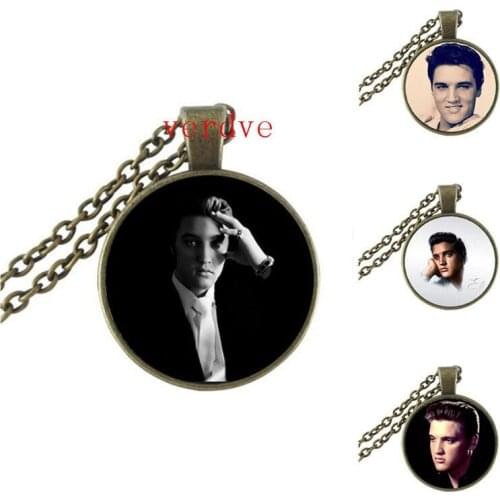2017 Sale Zinc Trendy Collares Collier Elvis Presley Pendant Necklace New Fashion Round Glass Necklaces Pendants For Women