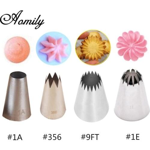 Aomily 4pcs/Set Big Cream Icing Piping Nozzles Cake Baking Stainless Steel Decorating Tips Set Bakeware DIY Pastry Tools Funny