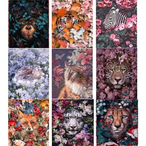 5D diamond painting ocelot monkey lion rabbit zebra fox flower diamond round/square embroidery animal art picture handmade home