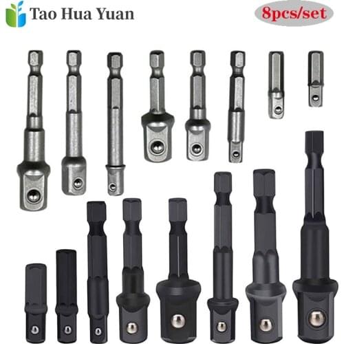 8pcs/set Socket Adapter Power Set Hex Shank to 1/4" 3/8" 1/2" Extension Drill Bits Power Tool Accessoreis Set Quick Release AASS