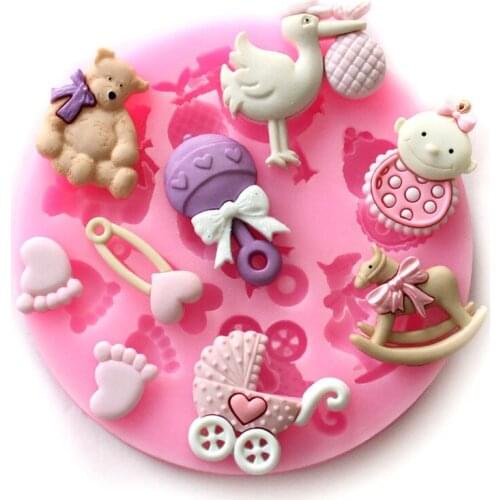 ANGRLY Baby Shower Party 3D Silicone Fondant Mold Cake Tools Kitchen Supplies Cooking Decorating Tarte Silicone Mold