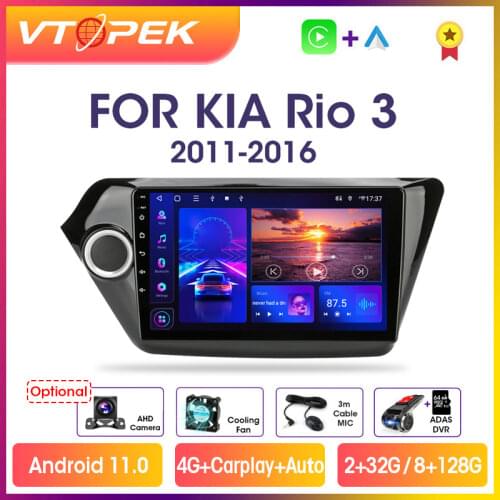 Vtopek 9" 4G+WiFi 2din Android Car Radio Multimedia Video Player Navigation GPS For KIA RIO 3 2011 12 13 14 15 2016 K2 Head Unit