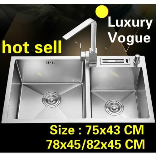 Free shipping Handmade kitchen manual sink double groove common vogue 304 stainless steel hot sell 75x43/78x45/82x45 CM