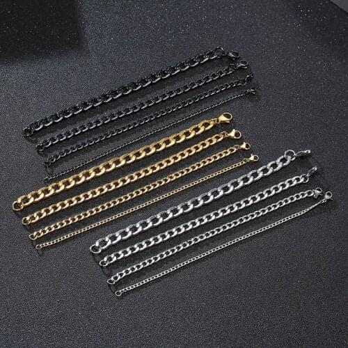 LETAPI Men Simple Gold Silver Color 316L Stainless Steel Curb Cuban Link Chain Bracelets for Women Unisex Wrist Jewelry Gifts