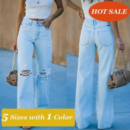 Pants Female Womens Jeans Large Size Boyfriend Jean Women Wide Leg Pants High Waist Mom Ripped Jeans 2021 Stright Trousers