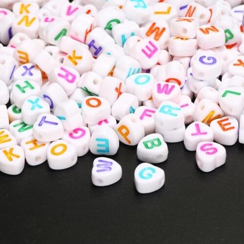 Mixed White Acrylic Letter Beads 7mm Heart-Shaped Alphabet Spacer Beads For Jewelry Making Diy Necklace Bracelet Accessories