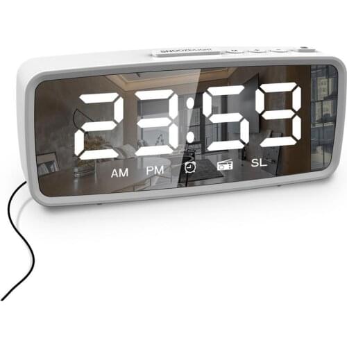 Digital Alarm Clock Mirror LED Night Lights Thermometer Wall Clock Lamp Square Rectangle Multi-function Desk Clocks USB