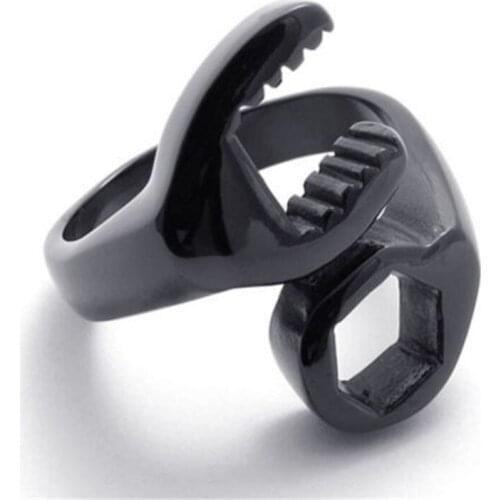 Mens Cool Black Stainless Steel Wrench Spanner Finger Ring Mens Jewelry