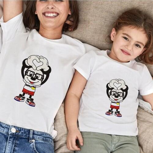 Lovely Cartoon Family Matching Clothes Summer Short Sleeve Family Look Tshirts Mommy And Me White O-neck Family Matching Outfits