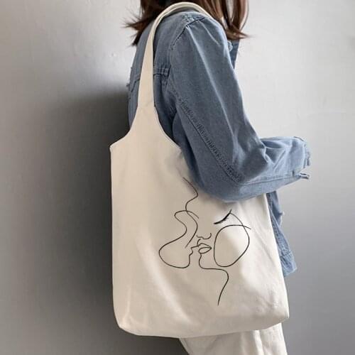 Graphic Hipster Cartoon Print Shopping Bags Girls Canvas Tote Bag Korean Abstract Fashion Casual Pacakge Hand Bag Womens Bag