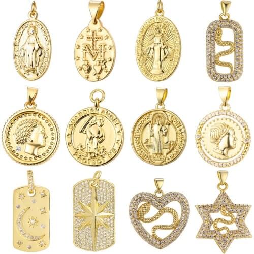 Juya DIY Gold Virgin Mary Saint Benedict Elizabeth Snake Star David Dog Tag Charms For Fashion Talisman Pendant Jewelry Making