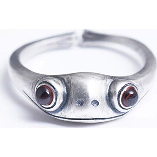 Pure Silver Garnet Frog ring Animal Rings For Women Lady Girl Cute Fashion Open Ring Jewelry Anillos women bague jewelry