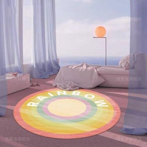 Carpet Home Sofa Rainbow Round Rug Living Room Child Bedroom Cushion room decoration teenager rugs 러그 ковер ковер в гостинную