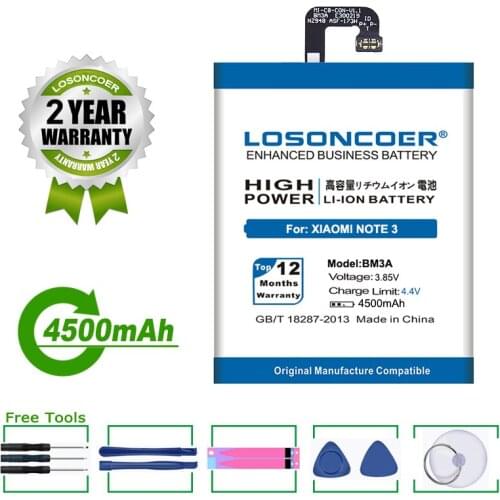 LOSONCOER Battery 4500mAh BM3A Battery For Xiaomi Mi Note 3 Mobile Phone Battery