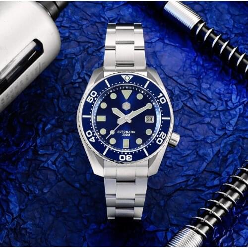 San Martin Diver MM200 NH35 Men Automatic Mechanical Watches Luxury Sapphire Ceramic Bezel 20Bar BGW-9 Luminous Date Window