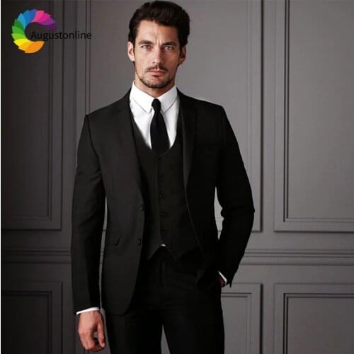 Black Men Suits Business Wedding Suits For Man Bridegroom Custom Slim Fit Formal Blazer Tuxedo Tailor Costumes Best Man 3Pieces