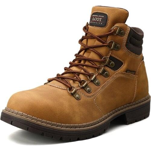 Mens high-end leather outdoor casual Martin boots, fashionable wear-resistant tooling boots, winter high-top boots with velvet