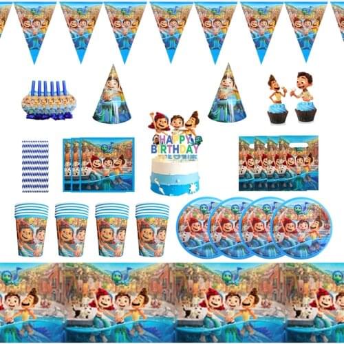 Disney Luca Party Theme Kids Girls Birthday Party Balloon Plate Sets Party Supplies Cup Plate Straw Disposable Tableware