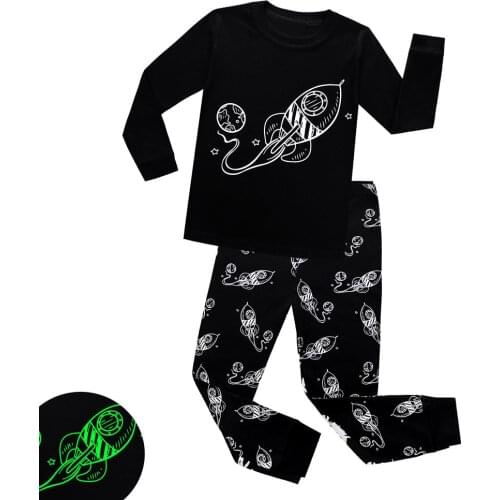 Cool Glow In Dark Pijamas Rocket Kids Pajamas Sets Baby 100% Cotton Luminous Clothing Boy Pyjama Girl Homewear Long Sleeve