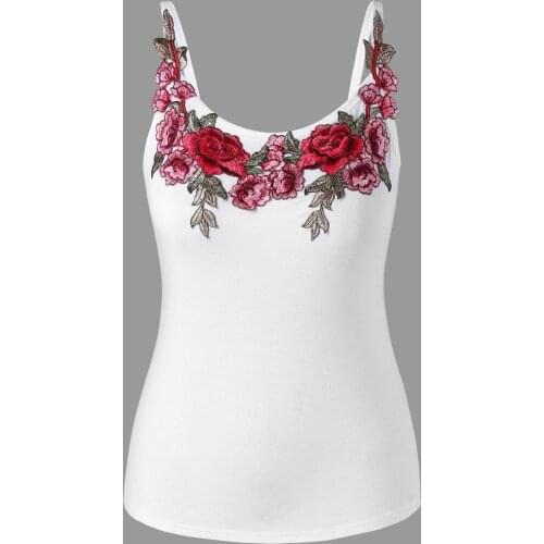 Plus Size Rose Embroidery WomenS Tank Top Fashion Floral Summer Tops Female Solid Color Camisole Spaghetti Strap Tanks Woman