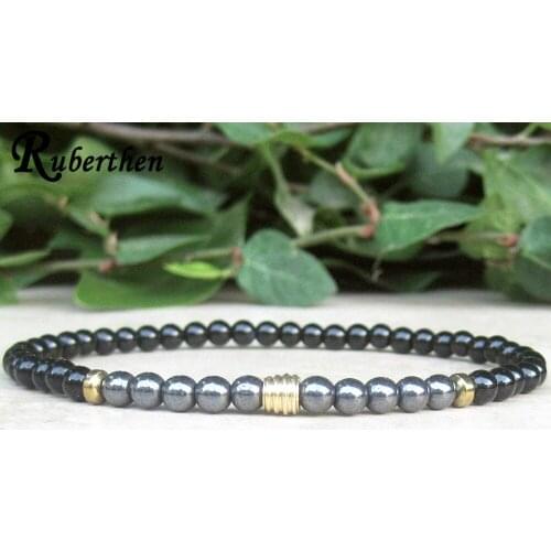 Ruberthen New Design Slim 4mm Hematite & Black Onyx Bracelet Calming Mala Stress Bracelet Healing Yoga Strength Bracelet