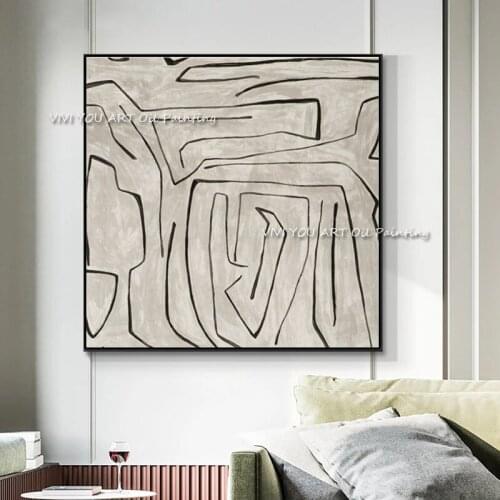 The Handmade Blue Maze Labyrinth Line Color Palette bstract Art Oil Painting On Canvas Modern Graph For Bed Room Office Decor