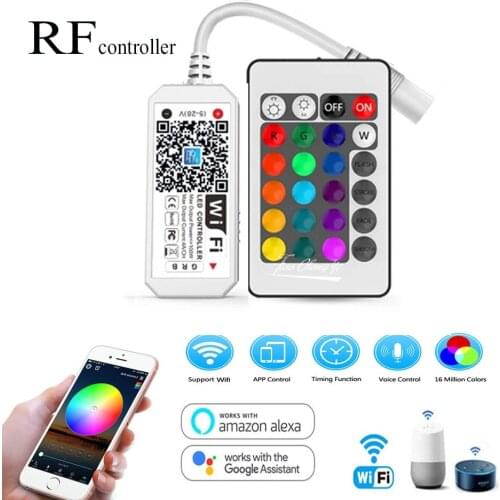 WiFi RGB RF Controller With 24Key Remote Voice Smartphone APP Control for 5V-24V 5050 2835 RGB LED light Strip