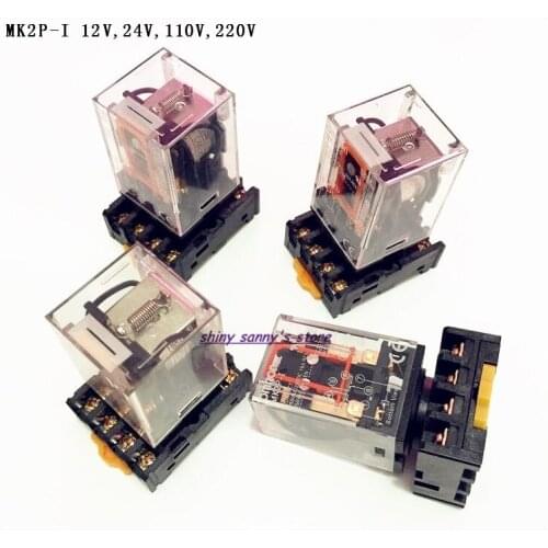 2 Sets/Lot MK2P-I DC12V DC24V AC110V AC220V Relay 8-Pin 10A 250VAC Electromagnetic Relay With Socket Base Brand New