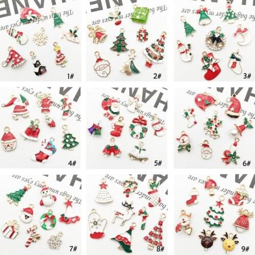 8pcs Enamel Christmas pendant set hair accessories earring jewelry accessories Christmas day decoration diy alloy accessories