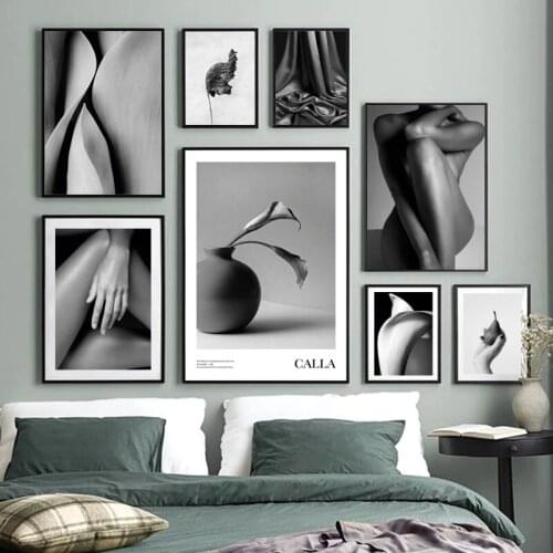 Abstract Leaves Lily Fabric Nude Shadows Nordic Poster Calla Wall Art Print Canvas Painting Decoration Pictures For Living Room