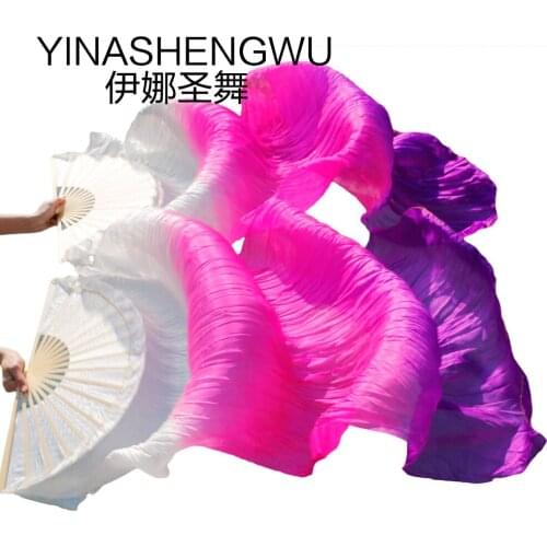Stage Performance 100% Silk Belly Dance Fans Gradient Colour Dance Accessories Belly Dancing Silk Fans white+ rose+ purple