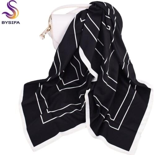 BYSIFA| Black Plaid Twill Scarves Bandana Female Spring Autumn Brand Satin Scarf Fashion Simple Large Square Scarves Foulard