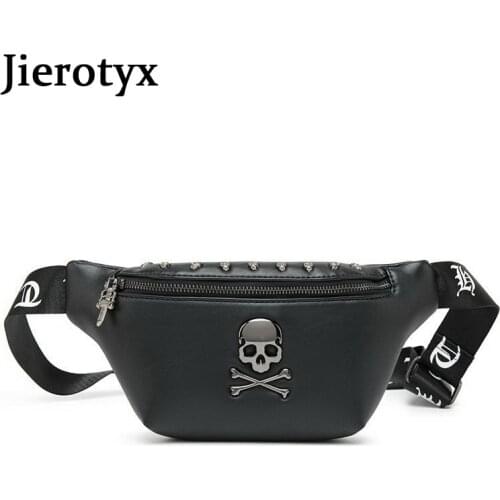 JIEROTYX Rock Skull Womens Belt Bag Rivet Chest Bag Steamed Waist Bag Female Banana Bag Punk Fanny Pack 2020 Bum Bags Wholesale