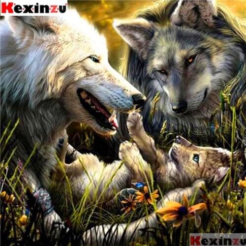 Kexinzu Full 5D DIY Square Diamond Painting"Wolf family"3D Embroidery Cross Stitch Rhinestone Mosaic Home Decor Gift XY443431