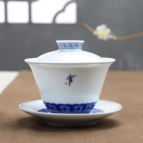 China blue-and-white porcelain gaiwan ceramic tureen cup saucer tea bowl cup bowl set Chinese kungfu tea cup lid for tea party