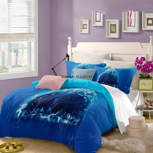 Blue Ocean Shark Pattern Bedding Set 3D Digital Print Bedroom Comfortable Quilts and Pillowcases Home Textiles