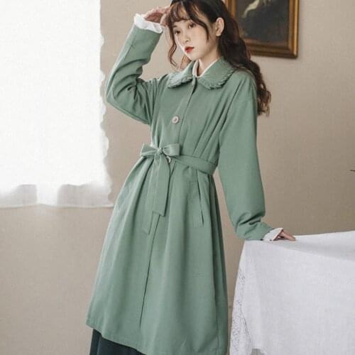 Sweet Girly Autumn/Winter Korea Harajuku Trendy Girl Long Trench Coat High Street Punk Gentle Fairy Lolita Women Windbreaker