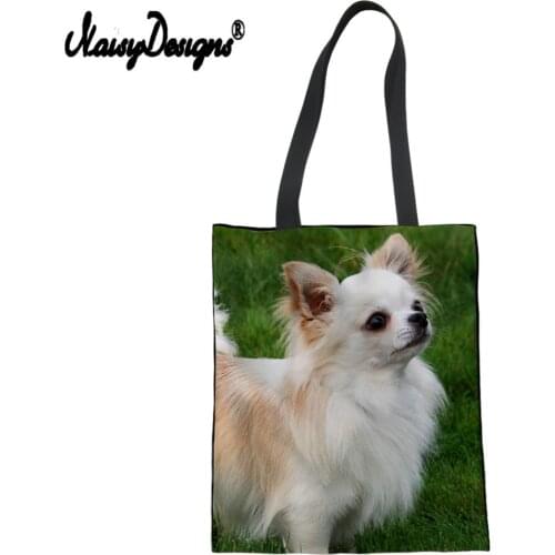 Women Reusable Shopping Bag Chihuahua Dog Printing Unisex Foldable Cotton Shoulder Bag Grocery Shopping Bags Hot Sale Case Pouch